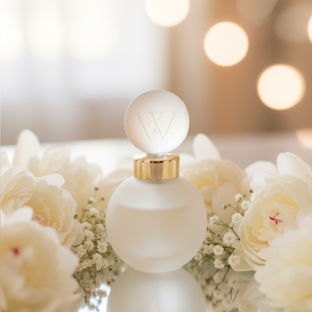 Vintage Elegant White Frosted Perfume Bottle with Gold Accent by Worth